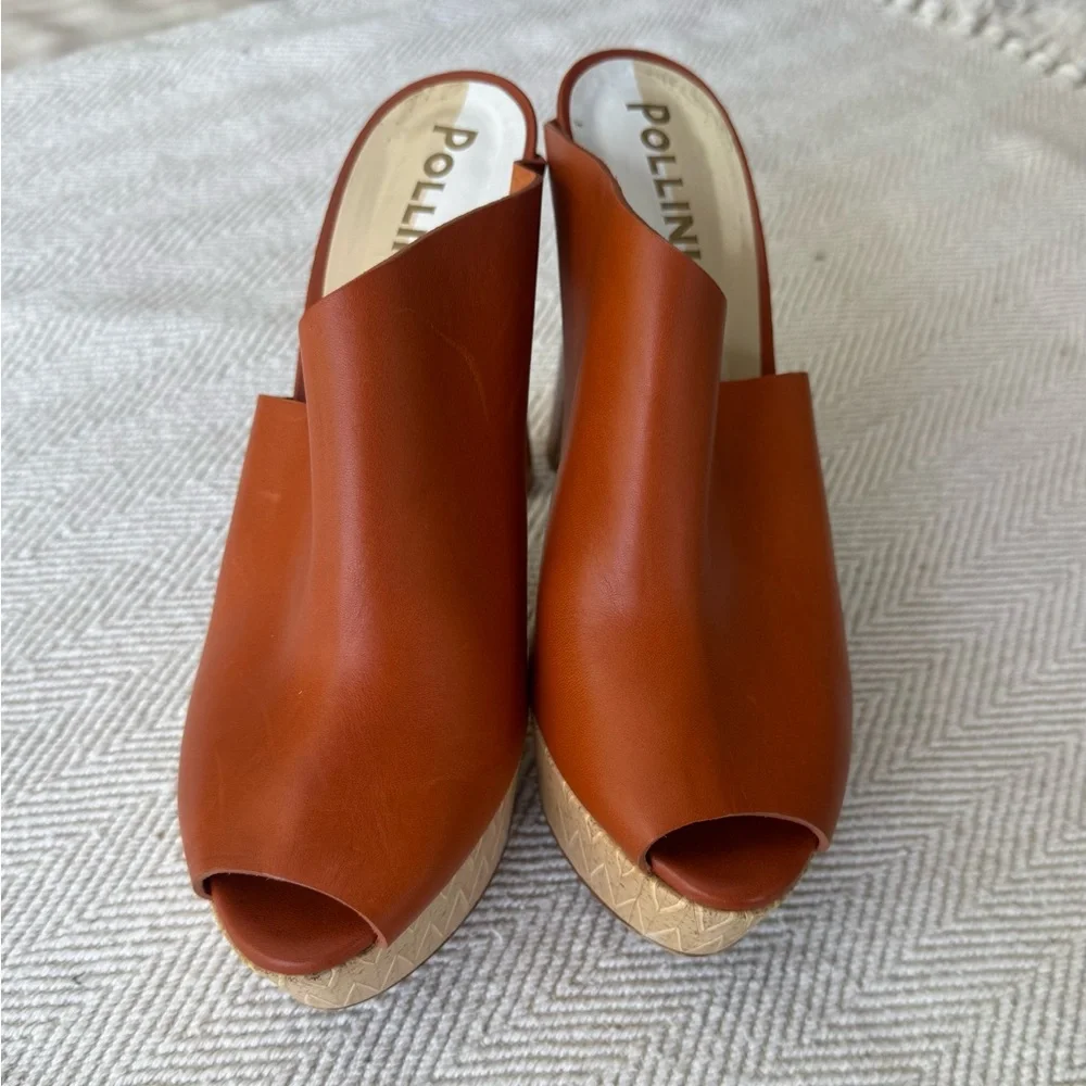 Pollini Terracotta Leather Platform Mule Heels